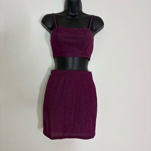 Mulberry Glitter Crop Cami Top & Body Con Mini Skirt Set - Size: XS